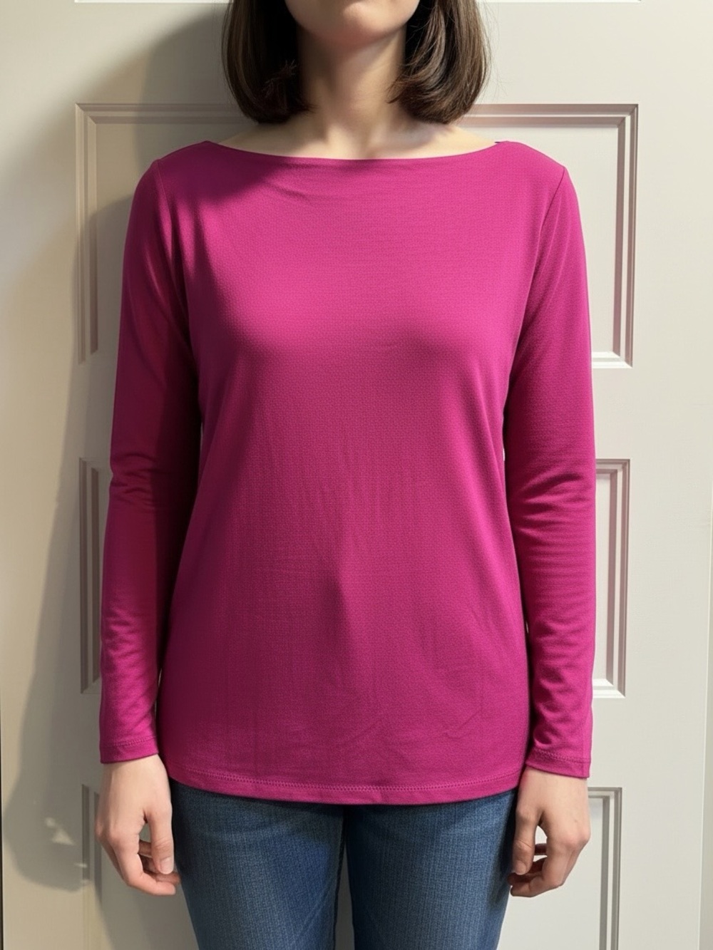 NWT Eileen Fisher Medium Raspberry Pink Long Sleeve Boatneck Top